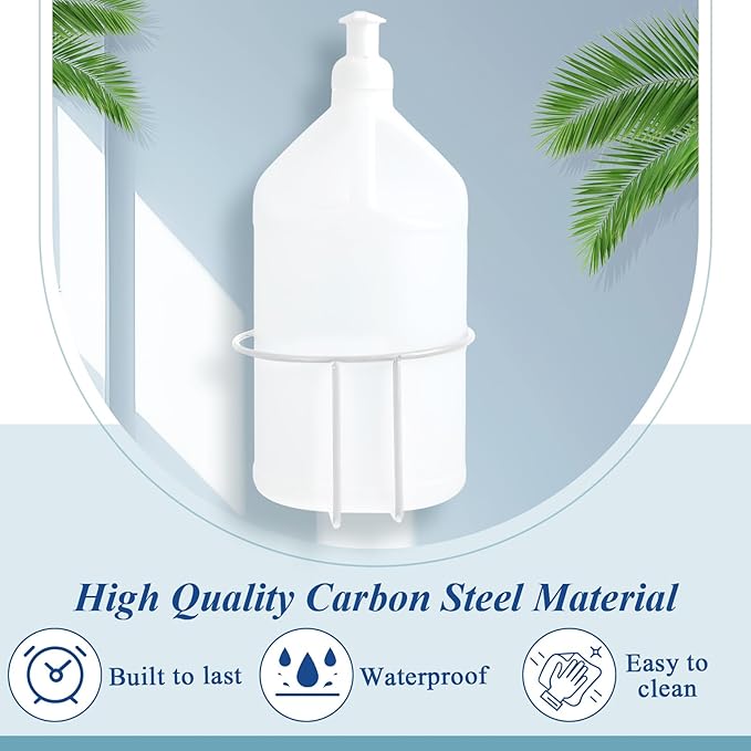 Hicarer 2 Pcs One Gallon Jug Storage Rack Wall Mounted Heavy Duty Steel Wall Rack for 1 Gallon Bottle Round Water Jug Holder with Hardware Hand Sanitizer 6-3/4" W x 5" H x 6-1/2" D (White)