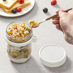 6 Pack Overnight Oats Containers with Lids and Spoons, 16 oz Glass Mason Overnight Oats Jars, Large Capacity Airtight Jars for Milk, Cereal, Fruit(White)