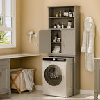 Walsunny Over The Toilet Storage Cabinet, Bathroom Organizer with Open Shelves and Double Doors, Space Saving Toilet Storage, Gray