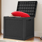 YITAHOME 32 Gallon Rattan Deck Box, Indoor Outdoor Storage Box for Patio Furniture, Pool Accessories, Cushions, Garden Tools, Sports Equipment, Waterproof Resin with Lockable Lid & Side Handles, Black