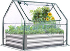 Quictent Raised Garden Bed with Cover Outdoor Galvanized Steel Planter Box Kit with Greenhouse Large Zipper Window Dual Use, 20pcs T-Type Tags & 1 Pair of Gloves Included 4x2.5x1 FT, Clear