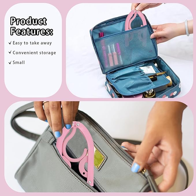 6PCS Portable Folding Clothes Hangers Clothes Drying Rack for Travel (Pink)
