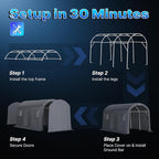 ADVANCE OUTDOOR 10x15 ft Shelter Storage Shed Steel Metal Round Peak Roof Portable Garage Carport for Motorcycle, Boat, or Garden Tools with 2 Roll up Doors & Vents, Gray