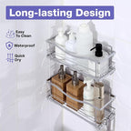 KINCMAX Iron Shower Caddies - Self Adhesive Bathroom Shelves for Showers - Wall Organizer Shampoo Holder Shelf - Peel and Stick On Caddy Bath Tub Rack - Pack of 2 Holders - Silver