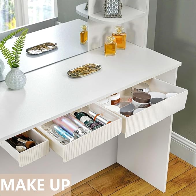YOUEON 3 Pack Under Desk Drawer Slide Out, Self-Adhesive Under Table Drawer, Hidden Attachable Under Desk Storage Drawers, Stick on Drawers for Office, Home, School, White