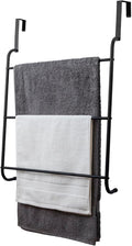 MyGift Over the Door Towel Rack, 3 Tier Modern Triple Towel Holder, Space Saving Bathroom/Laundry Room Clothes Drying Rack, Over Cabinet Towel Bar Hanger, Matte Black Metal