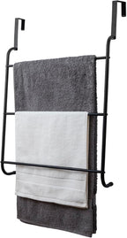 MyGift Over the Door Towel Rack, 3 Tier Modern Triple Towel Holder, Space Saving Bathroom/Laundry Room Clothes Drying Rack, Over Cabinet Towel Bar Hanger, Matte Black Metal