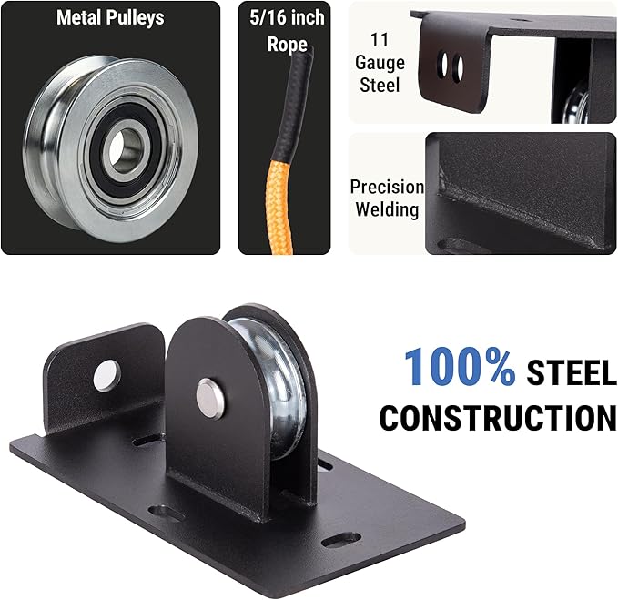 Ladder Hoist for Garage Ceiling with Metal Pulley System Holds 150 lbs, 5.5" Low-profile Self Locking Storage Lift, Parallel or Perpendicular Mounted
