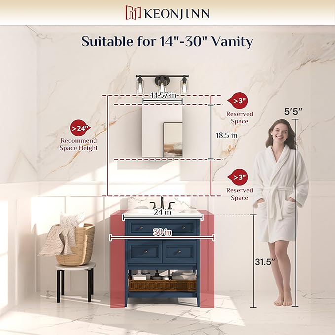 Keonjinn Medicine Cabinet 14 x 18 in, Bathroom Medicine Cabinets Mirror, Small-Sized, Lightweight, One Shelve Only, Surface Mount or Recessed, Tempered Glass, Assembly Required