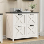 Lateral File Cabinet with 4 Drawers, Farmhouse File Cabinet for Letter/A4 Size Hanging Files, Large Wood File Storage Cabinets Printer Stand for Home Office Cabinets, Rustic White and Black
