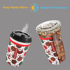 Reusable Neoprene Insulator Sleeve for Iced Coffee & Cold Soda, Coffee Sleeves for Iced & Hot Drinks, Cold Beverage Cooler Compatible with Starbucks, Dunkin (Chrsitmas Party, Small: 16-18oz)
