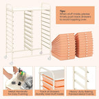 COSTWAY 20-Drawer Rolling Storage Cart, Utility Storage Organizer Cart for Tools, Scrapbook, Paper, Craft, Multipurpose Storage Trolley on Wheels for Home Office School, Peach