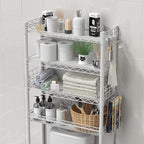 Over The Toilet Storage, Adjustable Bathroom Organizer Shelves Space Saver Over Toilet, Sturdy 4 Tier Above Toilet Storage Rack, Freestanding Over-The-Toilet Storage Shelf, White