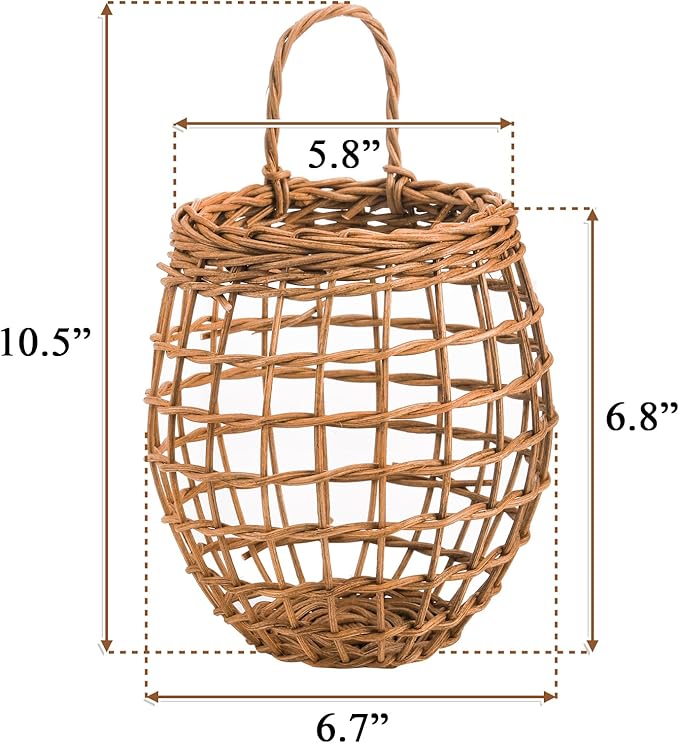Elsjoy Set of 2 Hanging Onion Basket, Wall Mount Small Wicker Baskets for Food Storage, Woven Rattan Basket for Kitchen, Pantry, Home Decor