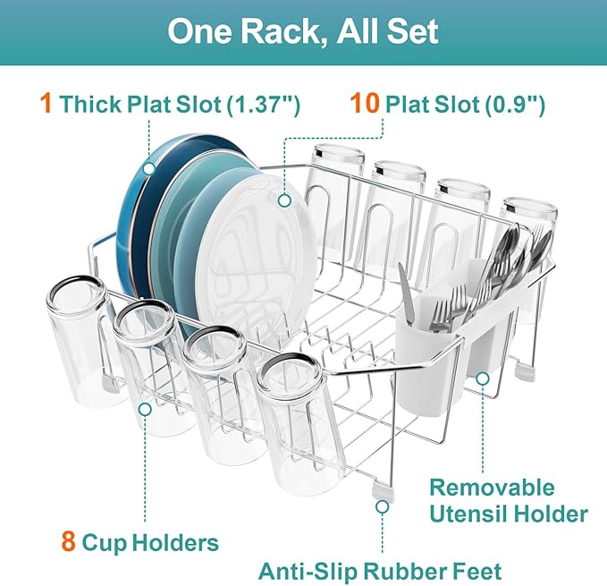 GSlife Small in Sink Dish Drying Rack - Stainless Steel Compact Dish Drainer for RV Kitchen Apartment Sink, Rust Resistant Inside Sink Rack, 1–2 Person Households, 13.1" W x 14.4" L, Silver