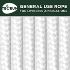 TECEUM Rope – 150 Feet x 1/4 Inch (7mm) – White – Strong All-Purpose Utility Rope – Camping, Crafting, Flag Pole, Indoor & Outdoor – Polypropylene Nylon Poly Lightweight Diamond Braided Cord