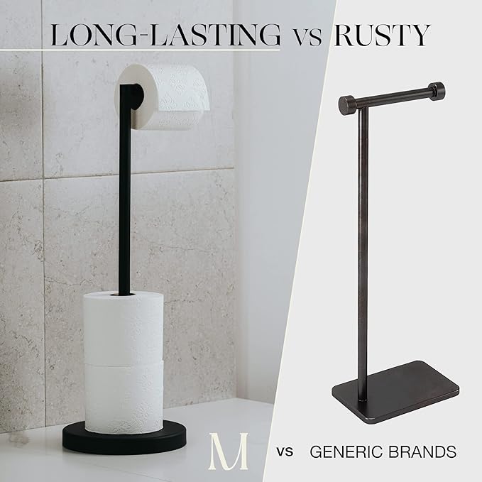 Marmolux Acc - Free Standing Toilet Paper Holder 1pc - Bathroom Storage for 4 Rolls of Tissue Modern Stainless Steel Matte Black Toilet Paper Holder. - Tp Holder Stand