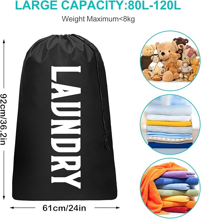 2 Pack XL Travel Laundry Bag, Machine Washable Dirty Clothes Organizer, Large Enough to Hold 4 Loads of Laundry, Easy Fit a Laundry Hamper (Black + Pink)