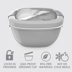 Bentgo Salad Container - 54 oz Bowl with 4-Compartment Toppings Tray, Leak-Proof Dressing Container, Reusable Fork, BPA-Free Lunch Box for Meal Prep & Food Storage; Removable Bento Tray (Gray)