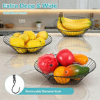 3 Tier Hanging Fruit Basket with Banana Hook, 34-Inch Heavy-Duty Wire Hanging Basket, Wire Vegetable Produce Organizer with Installation Bracket for Kitchen Storage Potato Vegetable
