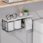 VITVITI Toilet Paper Holder with Shelf, Wall Mounted Toilet Paper Storage Basket, Wood Metal Toilet Roll and Wipes Holder for Bathroom Farmhouse (White)