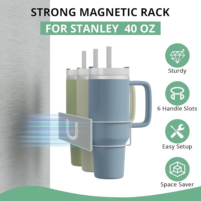 Magnetic Stanley Cup Holder for Refrigerator, Water Bottle Organizer for Stanley 40 oz with Tumbler Lid Organizer, Kitchen Pantry Organizers and Storage for Stanley Cup Accessories