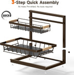 2 Packs Under Sink Organizer, Height Adjustable 2 Tier Under Kitchen Sink Organizer, Multi-Purpose Storage Shelf for Kitchen Bathroom Cabinet (Brown, Large)