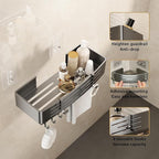 VOLPONE Corner Shower Caddy Adhesive Shower Shelf Corner No Drilling Bathroom Shower Organizer Storage Rack Rust-proof with Towel Bar (2-Pack, Gray)