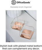 OfficeGoods 3-Tier Stackable Acrylic Holder- Stylish Desk Organizer and Storage for Office or Home – Transparent Square Design, with Rose Gold Metal Base