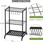 Garden Tool Organizer with Storage Hooks, Yard Tool Tower Rack for Garage Organization and Storage, Up to 35 Long-Handled Tools, Metal Tool Holder with 6 Hooks, Black