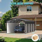 Metal Carport,12x20 Carport Canopy Heavy Duty All Weather,Car Tent Garage with Galvanized Metal Roof,Metal Car Ports for Snow,Outdoor Car Shelter,Grey