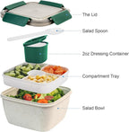 Freshmage Salad Lunch Container To Go, 2 Packs 52-oz Salad Bowls with 3 Compartments, Salad Dressings Container for Salad Toppings, Snacks, Men, Women (Wheat straw white)