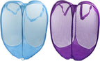 2 Pack Foldable Pop-Up Laundry Hamper, Collapsible Mesh Clothes Basket Laundry Baskets with Carry Handles(Blue & Purple)