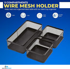 1InTheOffice Mesh Collection Desk Drawer Organizer Tray 3 Compartment - Stackable, Matte Black