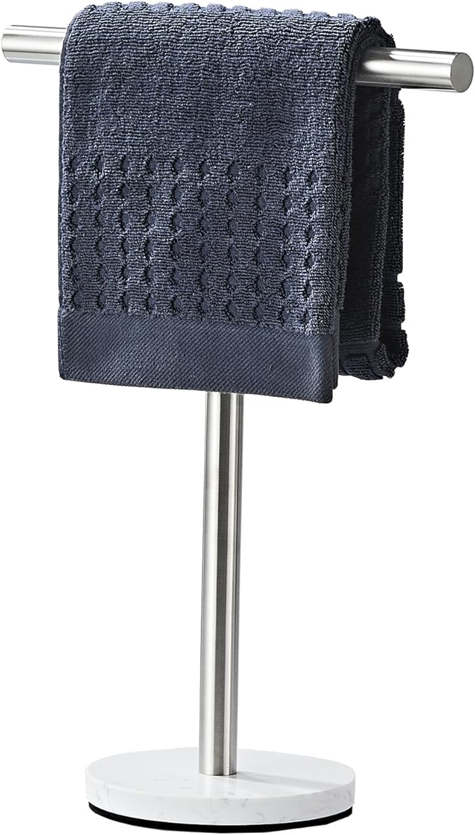 Hand Towel Holder, 15 Inch T-Shape Freestanding Towel Rack Stand for Bathroom & Kitchen Countertop with Brushed Nickel Finish and Marble Base