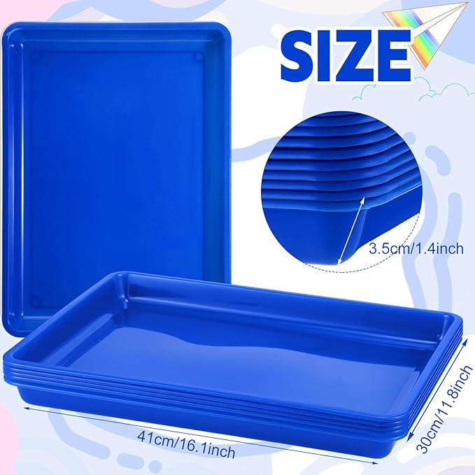Hoteam 10 Pcs Flat Storage Organizer Tray Bin Letter Size Paper Tray for Classroom Plastic Stackable File Organizer for School Office Teacher Book Organization(Blue,16.14 x 11.81 x 1.38 Inch)