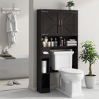 Vabches Over The Toilet Storage Cabinet, Farmhouse Storage Cabinet Over Toilet with 2 Barn Doors & Toilet Paper Holder Stand，Home Space-Saving Toilet Rack, for Laundry, Restroom, Bathroom.Walnut