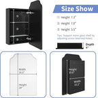 Victorian-Style Recessed Bathroom Medicine Cabinet, Wood Wall Cabinet with Curved Mirror, Bathroom Storage Cabinet, Black, 16.5x24 Inch