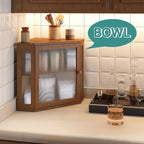 Corner Bread Box for Kitchen Counter, Bamboo Wood Large Capacity Bread Storage Bin with Acrylic Wavy Door Panel (Brown, Meduim)