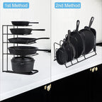 Toplife 2 Pack Heavy Duty Pan Organizer, 5 Tier Pot and Pan Organizer Rack for Cast Iron Skillets, Griddles and Pots - Sturdy Steel Construction- No Assembly Required - Black