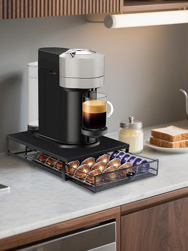 Coffee Pod Holder Drawer Organizer Capsules Storage Organizer with Sliding Drawer Compatible For Pods, Holds up to 56 Small or 28 Big Pods Black