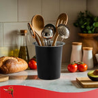 Stainless Steel Solid Flatware Utensils Holder, Caddy, Crock, Cylinder Cutlery Organizer for Kitchen Countertop (Matte Black)