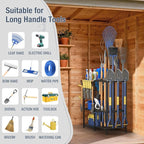 Garden Tool Organizer, Metal Yard Tool Organizer,Holds 70 Long-Handled Tools/Rakes/Brooms,Side Garden Pocket,Heavy Duty Steel Yard Tool Storage Rack for Garage,Shed, Outdoor(Black-Large)