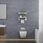 VOLPONE Glass Shelf for Bathroom 15.7 in Bathroom Shelves with Towel Bar Tempered Glass Shelves with 4 Removable Hooks for Wall（2 Tier）