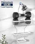 YASONIC Shower Caddy - Never Rust Aluminum Organizer - Over Shower Head with 10 Hooks & Soap Basket - White