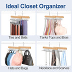 TOPIA HANGER 20 Hooks Belt Tie Hanger Space Saving for Closet, 2 IN 1 Belt Ties Racks Max 30 Belts with 30 Ties Capacity, Curved with Flat Hooks for Belts,Ties,Bras,Closet Organizers and Storage CT69N