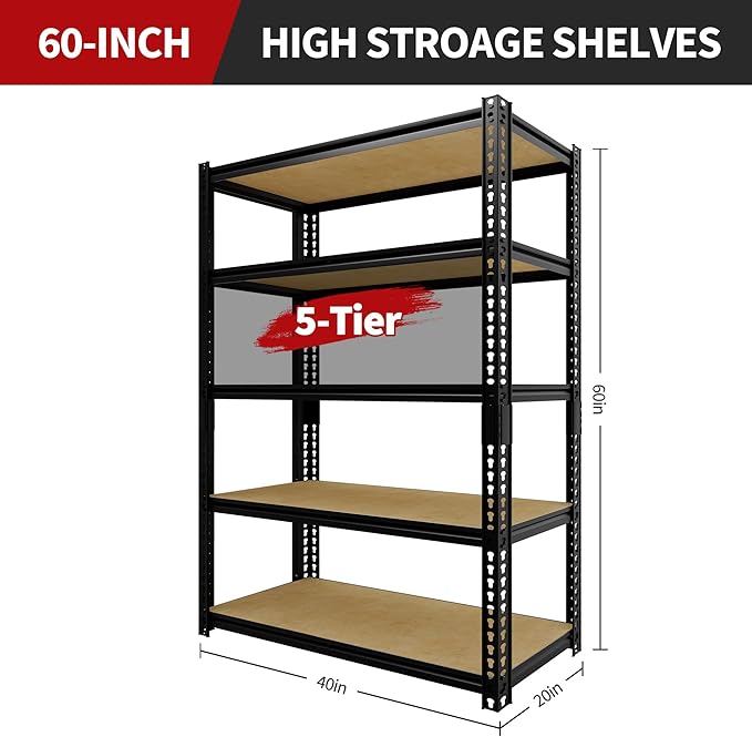 Heavy Duty Garage Storage Shelves 2 Pack, 2000 Lbs Capacity, 5-Tier Adjustable Storage Shelving Unit, 30"L x 12" W x 60"H Metal Shelving Racks for Kitchen Pantry Basement Bathroom Laundry