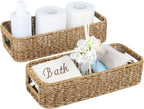 Small Wicker Basket for Toilet: Waterproof Storage Basket Organizing Over Tank Topper Tan 2pack