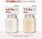 1.1 Gallon Wide Mouth Glass Canisters with Airtight Lids & Measurement Marks (2-Pack) – Includes 2 Measuring Scoops & Labels, Food Storage Jars for Flour, Sugar & Baking Supplies | BPA-Free
