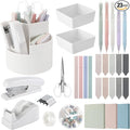 Kosiz 27 Pcs Black White Desk Accessories Gift for Aesthetic Desk Organizer Neutral Office Supplies Pen Holder Stapler Binder Sticky Notes Paper Clips Scissor Staples for Women(Fashion)